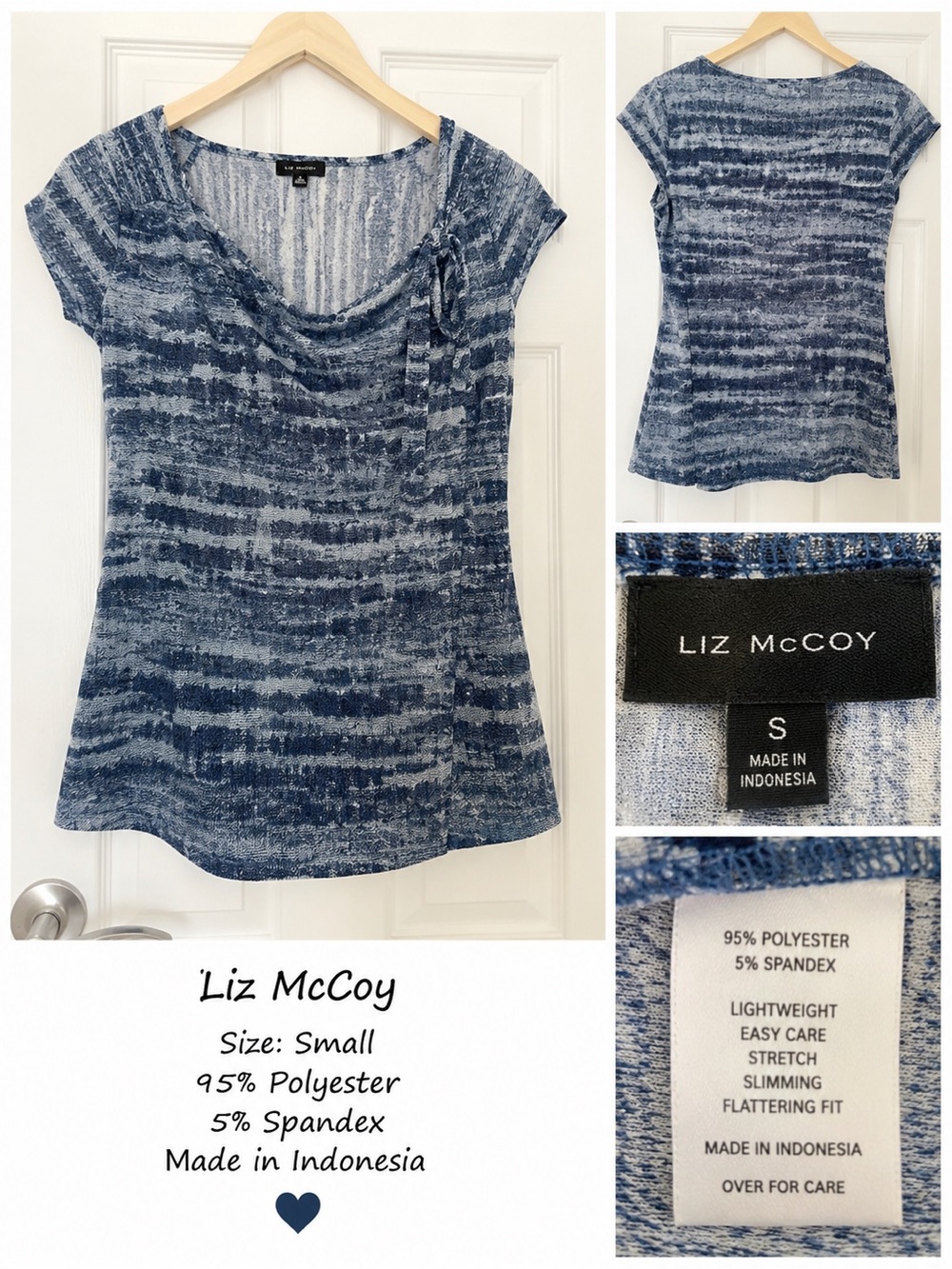 Liz McCoy Blue Abstract Print Stretch Blouse Top | Size Small | NWOT